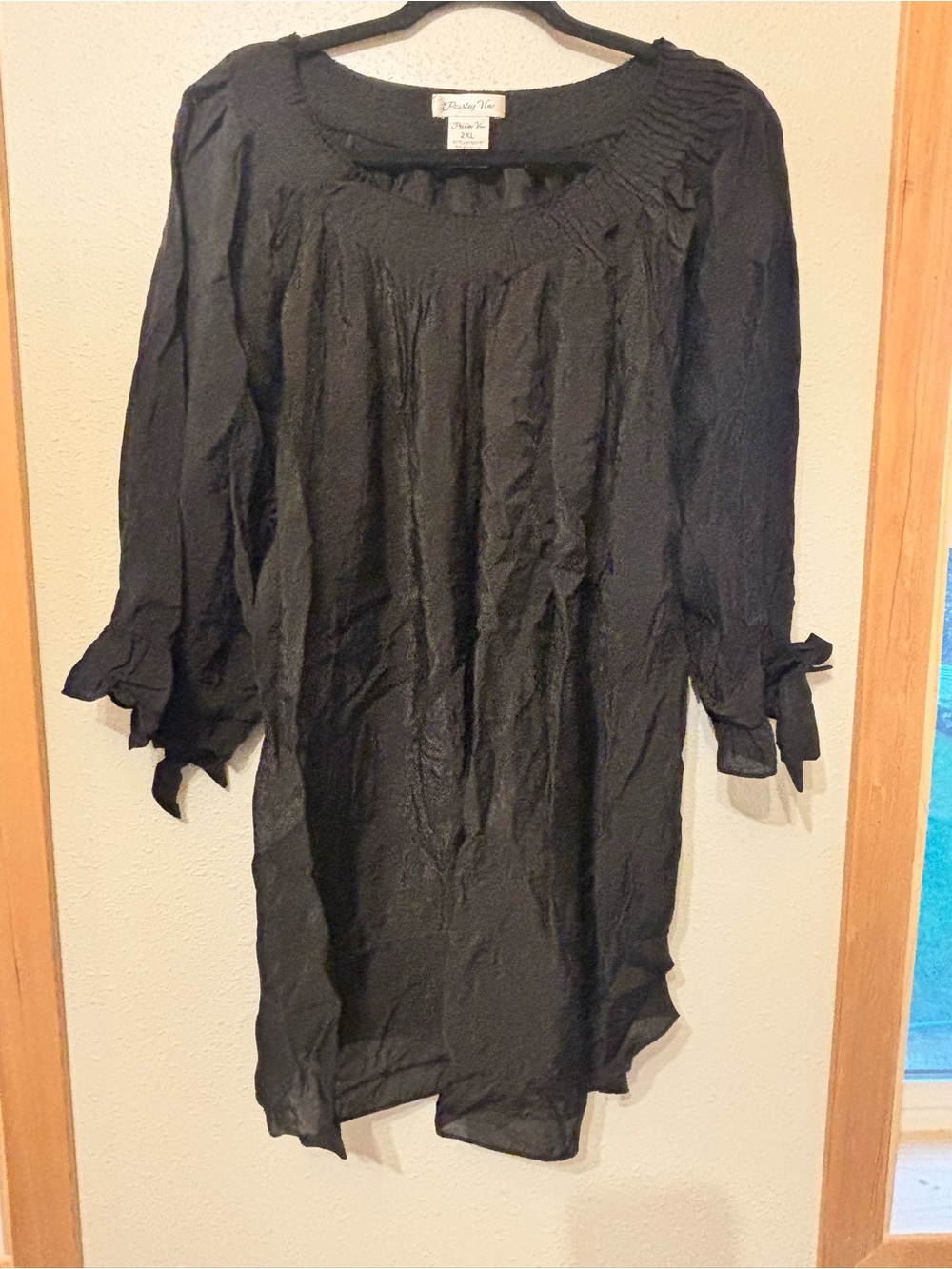 Paisley Vine Black Smocked Neck Long Sleeve Blouse 2XL
0094S